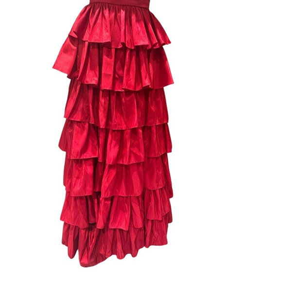 Red Strapless Tiered Ruffle Formal Evening Gown Dress Womens Size S Stacees Sati - Picture 5 of 14